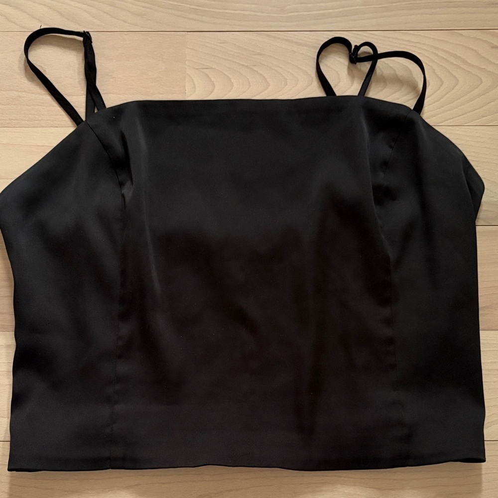 Black Satin Square-Neck Cami Top - Women
